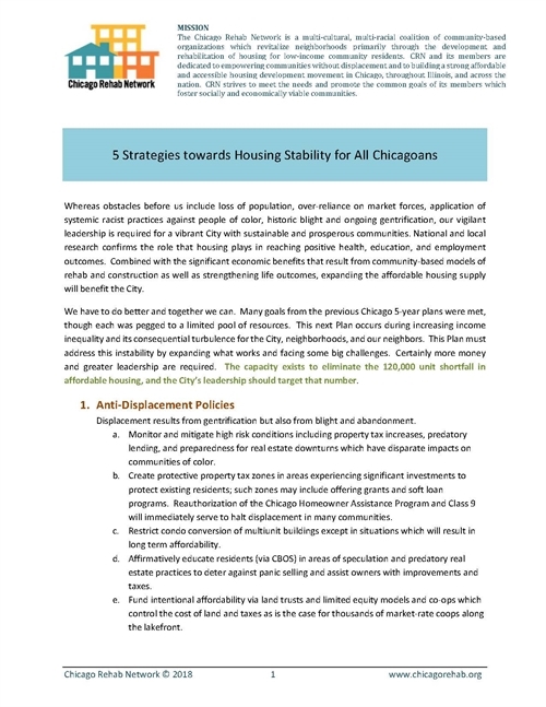 Five Strategies Toward Housing Stability for All Chicagoans