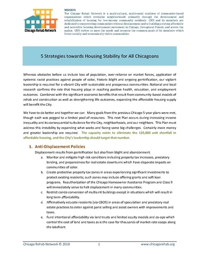 Five Strategies Toward Housing Stability for All Chicagoans
