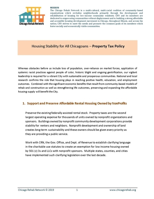 Housing Stability for All Chicagoans - Property Tax Policy